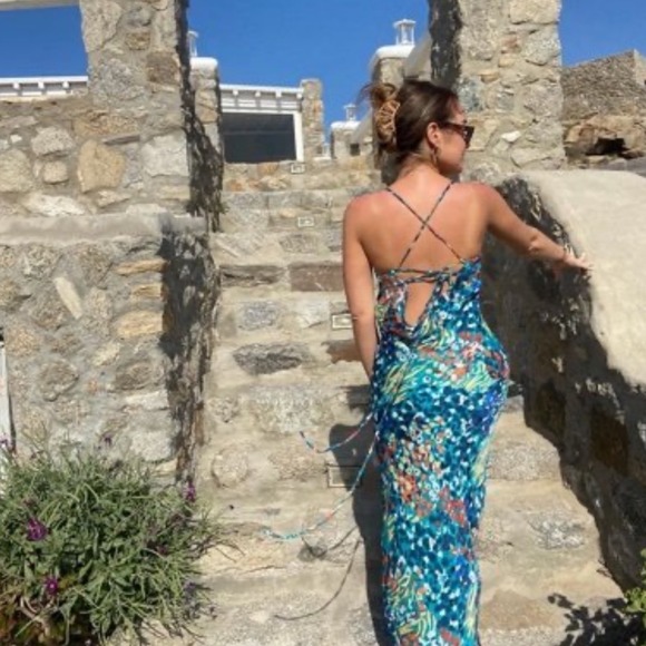 Nasty Gal Maxi Dress Abstract Print Lace‎ Up Back Sleeveless Size 8 - Picture 3 of 16